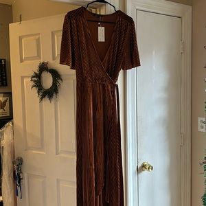 Rust velvet wrap dress